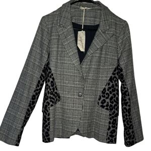 Mystree Mixed Plaid Blazer NWT Leopard Print, Large